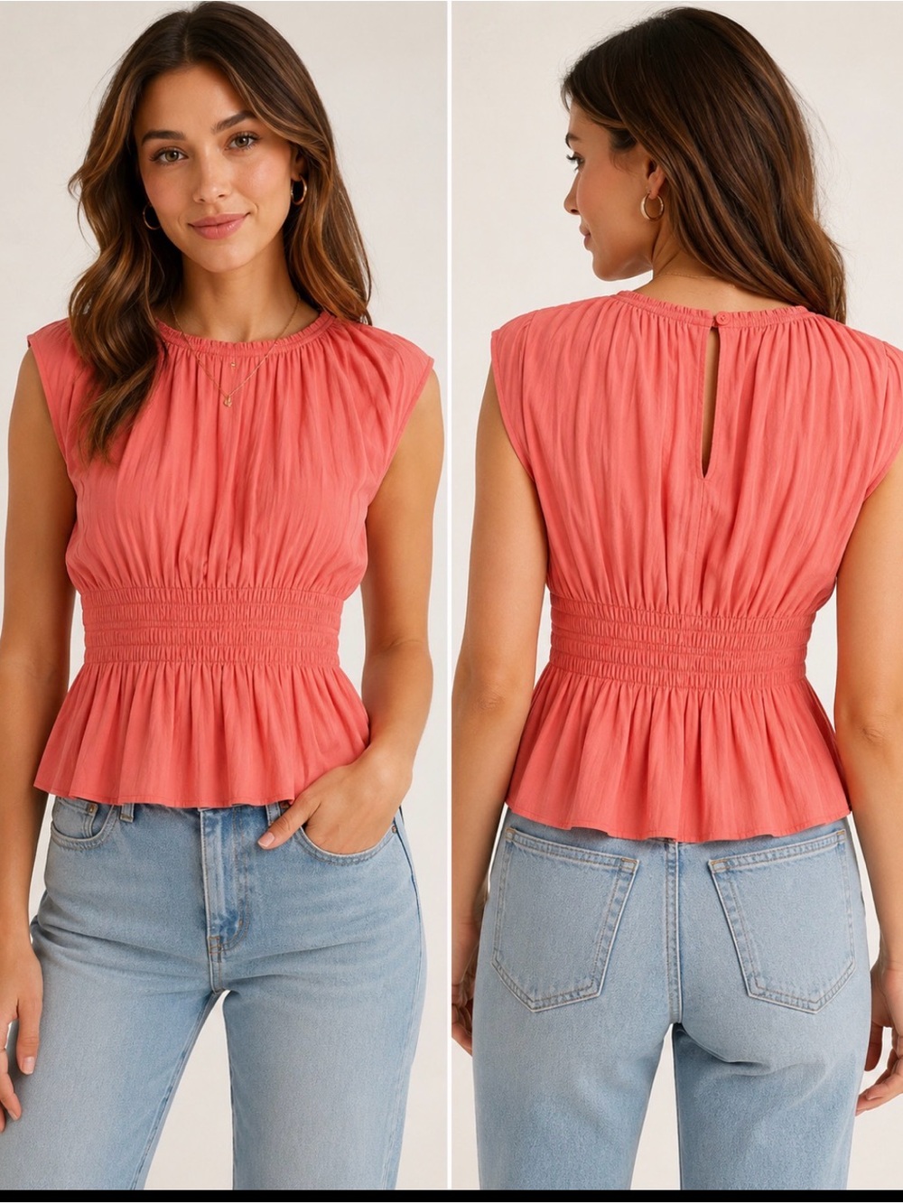 Joe’s Jeans Coral Smocked Peplum Sleeveless Blouse Top S